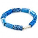 Porcelain Blue Square Beaded Bracelet (Silver)