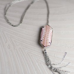 Pink Salt Hexagon Tassel Necklace (Silver)