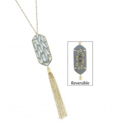 Linen Gold Hexagon Tassel Necklace