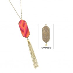 Coral Crush Gold Hexagon Tassel Necklace