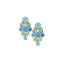 Seaside Blue Silver Hexagon Chandelier Earrings