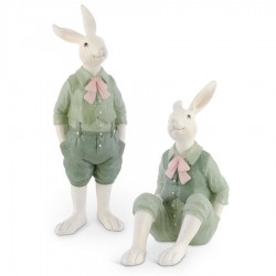 Set of 2 Resin Easter Bunnies in Green Knickers