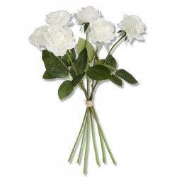 17” White Real Touch Full Bloom Rose Bouquet