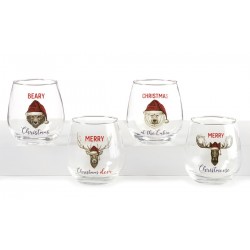 Set Of 4 Stemless Wine Glasses