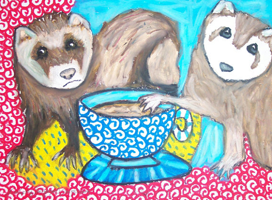 ferrets drinking coffee